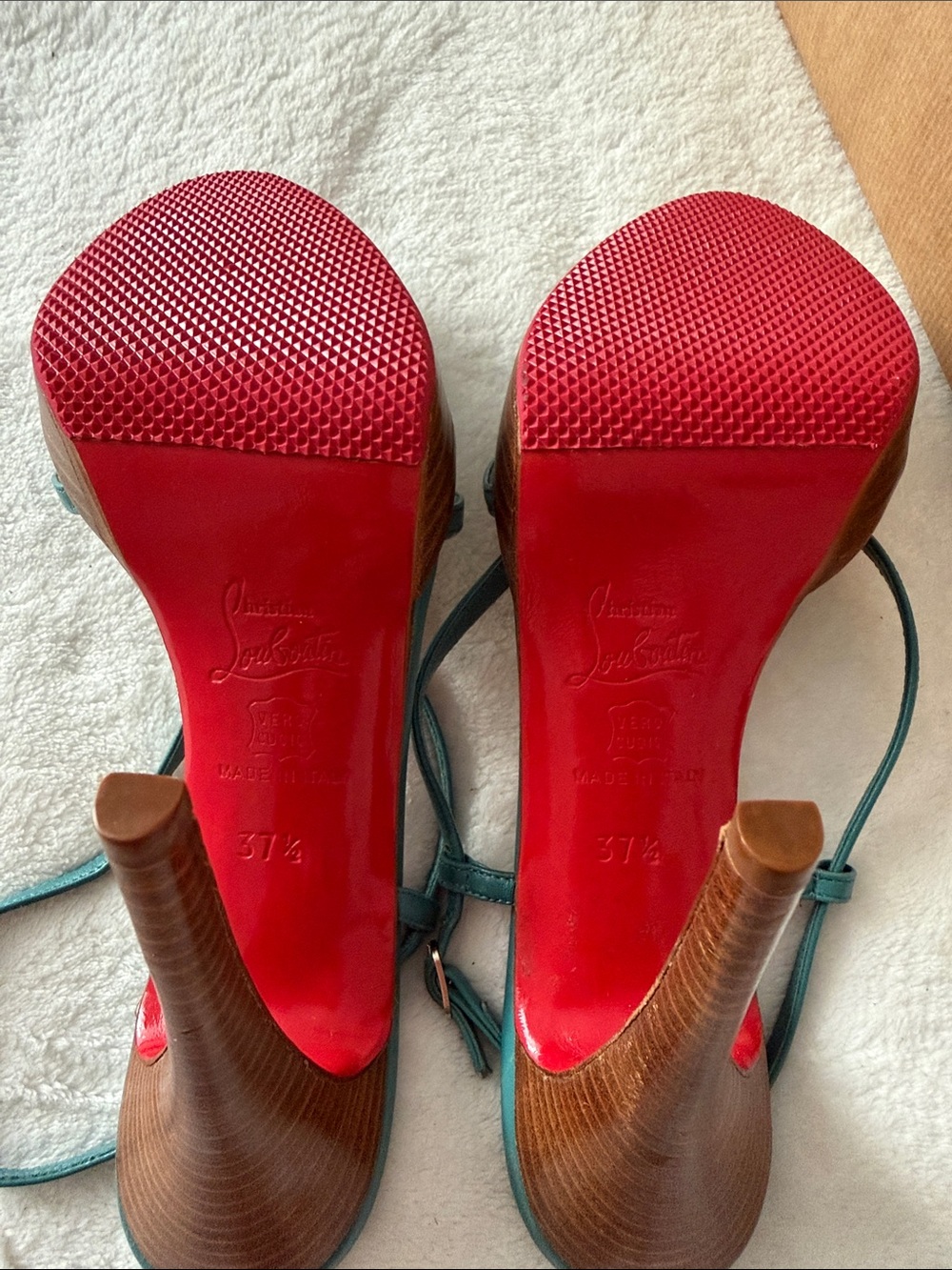 Christian Louboutin Teal Leather Strappy Sandals - Picture 7 of 7